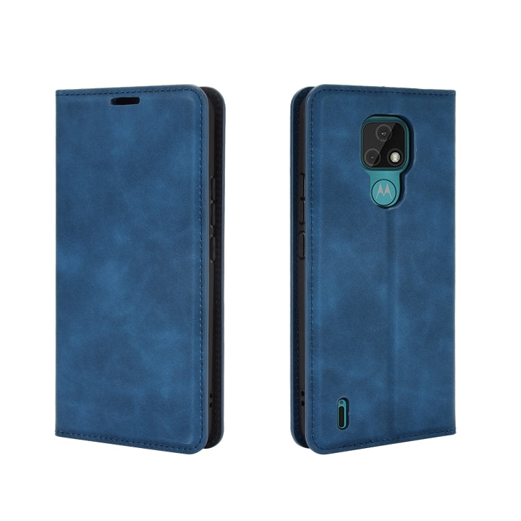 For Motorola Moto E7 Retro-skin Business Magnetic Suction Leather Case with Holder & Card Slots & Wallet