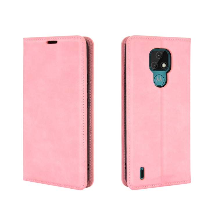 For Motorola Moto E7 Retro-skin Business Magnetic Suction Leather Case with Holder & Card Slots & Wallet