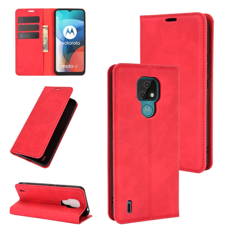 For Motorola Moto E7 Retro-skin Business Magnetic Suction Leather Case with Holder & Card Slots & Wallet