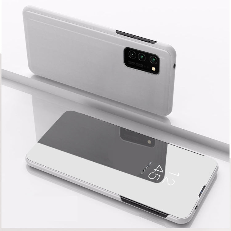For Samsung Galaxy A02s (EU Verison) Plated Mirror Horizontal Flip Leather Case with Holder