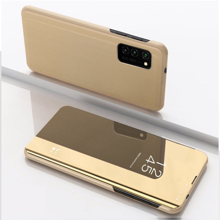 For Samsung Galaxy A02s (EU Verison) Plated Mirror Horizontal Flip Leather Case with Holder
