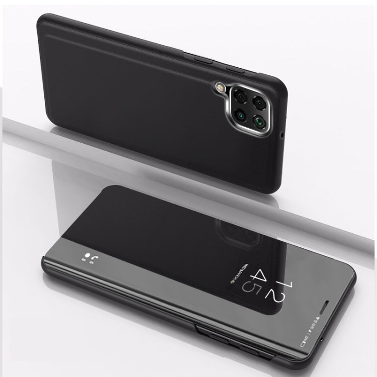 For Samsung Galaxy A12 Plated Mirror Horizontal Flip Leather Case with Holder