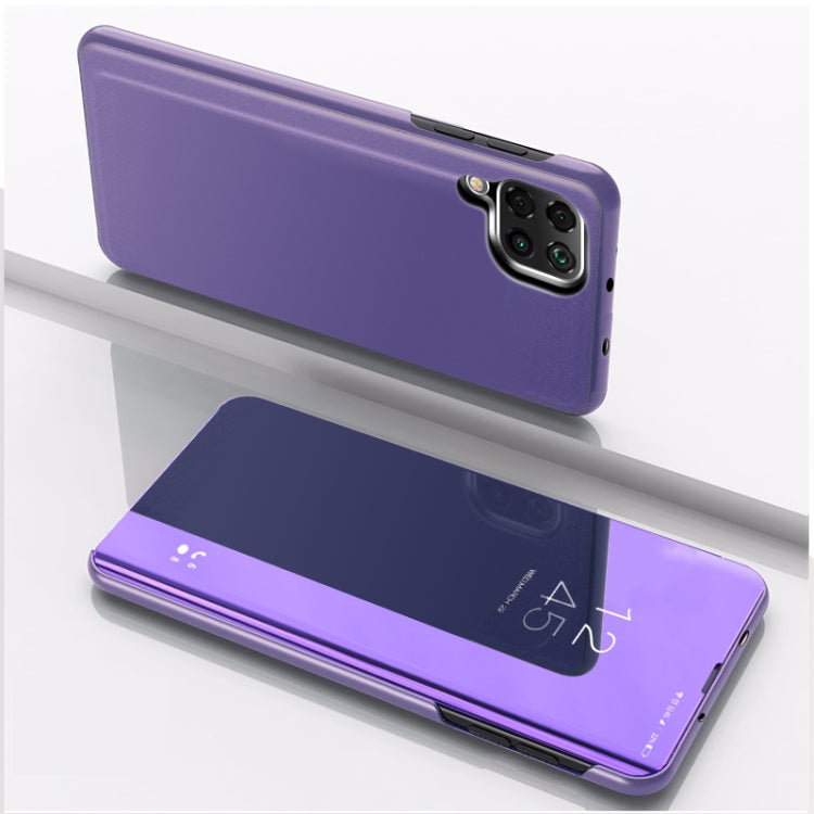 For Samsung Galaxy A12 Plated Mirror Horizontal Flip Leather Case with Holder