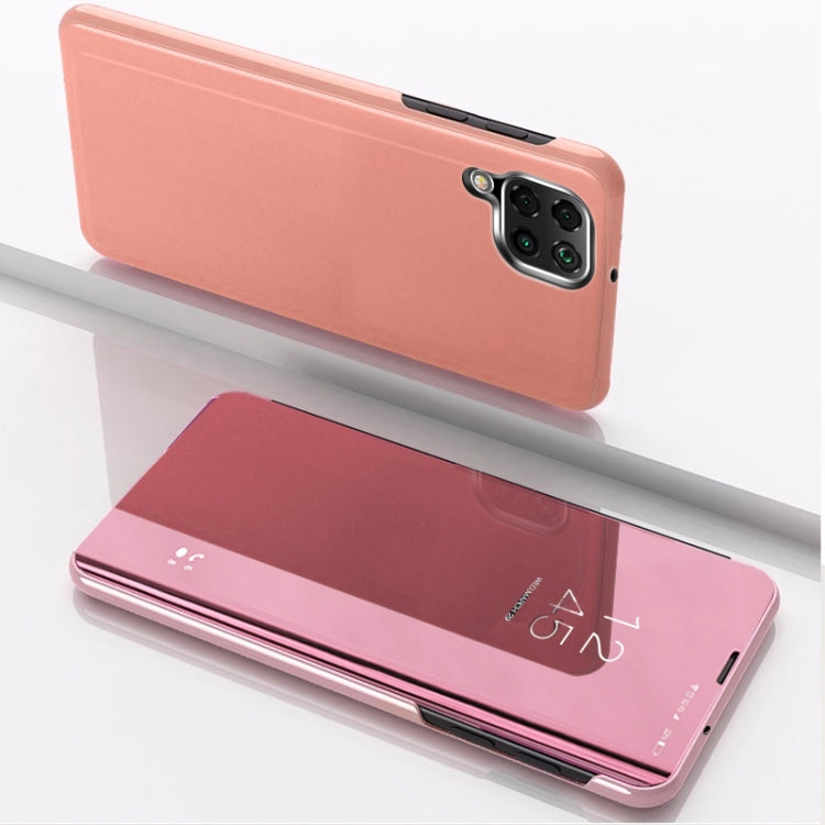 For Samsung Galaxy A12 Plated Mirror Horizontal Flip Leather Case with Holder