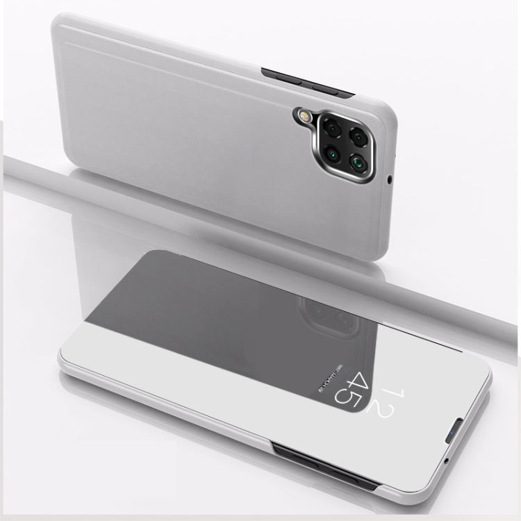 For Samsung Galaxy A12 Plated Mirror Horizontal Flip Leather Case with Holder