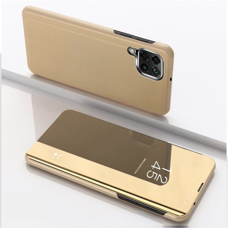 For Samsung Galaxy A12 Plated Mirror Horizontal Flip Leather Case with Holder