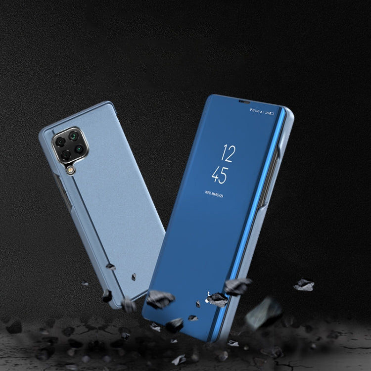 For Samsung Galaxy A12 Plated Mirror Horizontal Flip Leather Case with Holder