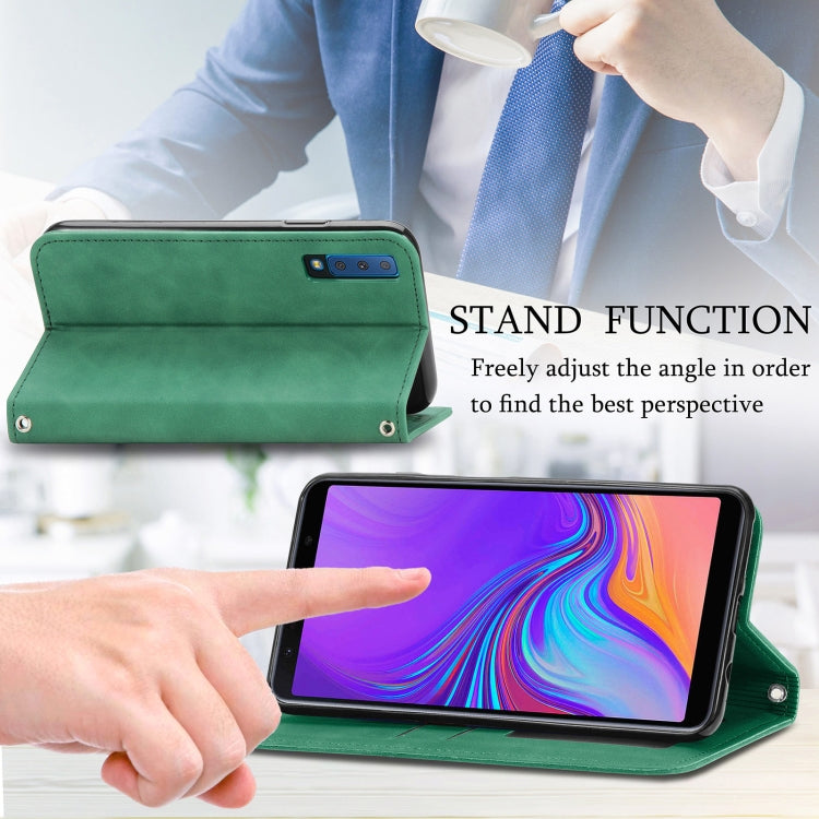 For Samsung Galaxy A7  2018 Retro Skin Feel Business Magnetic Horizontal Flip Leather Case with Holder & Card Slots & Wallet & Photo Frame