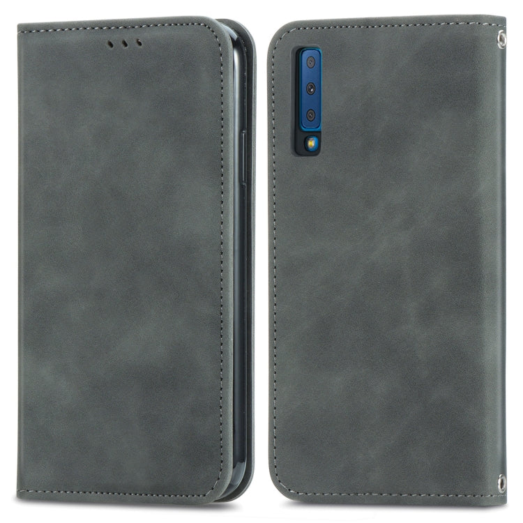 For Samsung Galaxy A7  2018 Retro Skin Feel Business Magnetic Horizontal Flip Leather Case with Holder & Card Slots & Wallet & Photo Frame