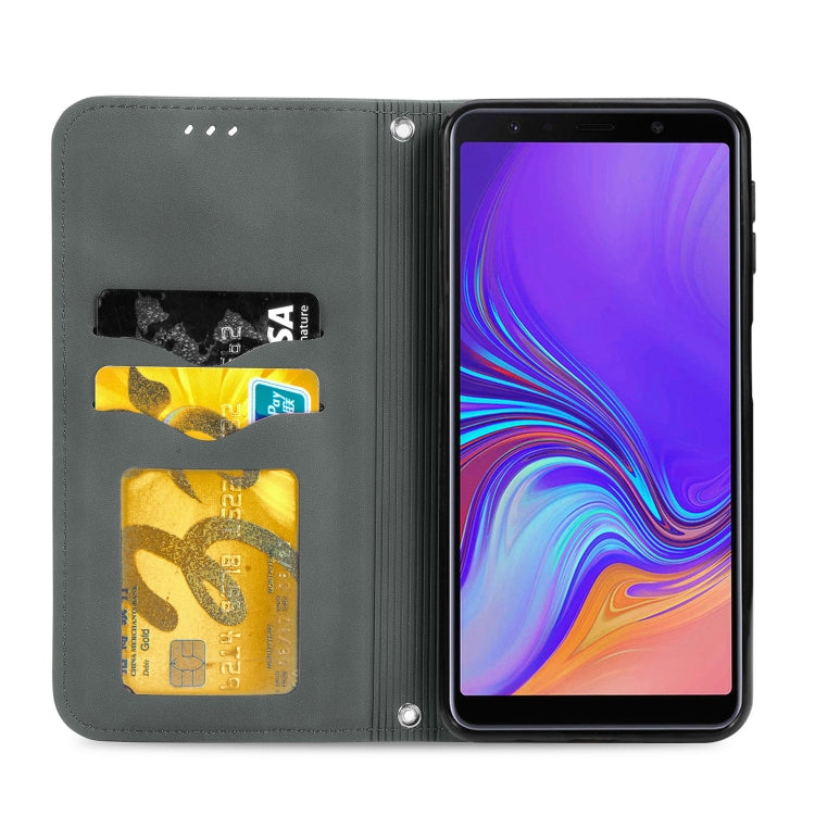 For Samsung Galaxy A7  2018 Retro Skin Feel Business Magnetic Horizontal Flip Leather Case with Holder & Card Slots & Wallet & Photo Frame
