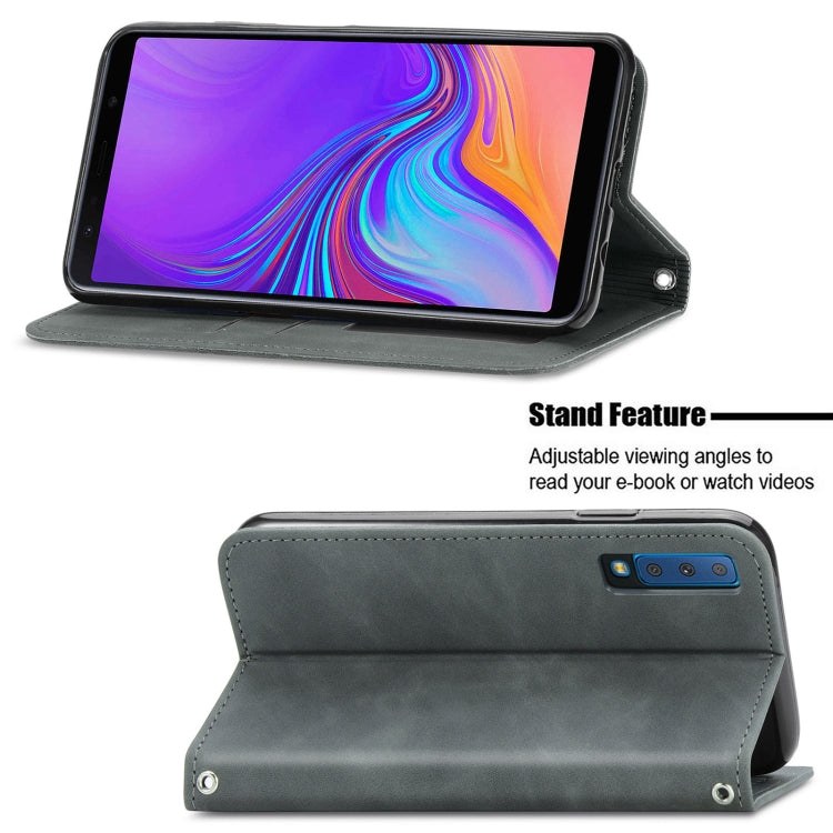 For Samsung Galaxy A7  2018 Retro Skin Feel Business Magnetic Horizontal Flip Leather Case with Holder & Card Slots & Wallet & Photo Frame