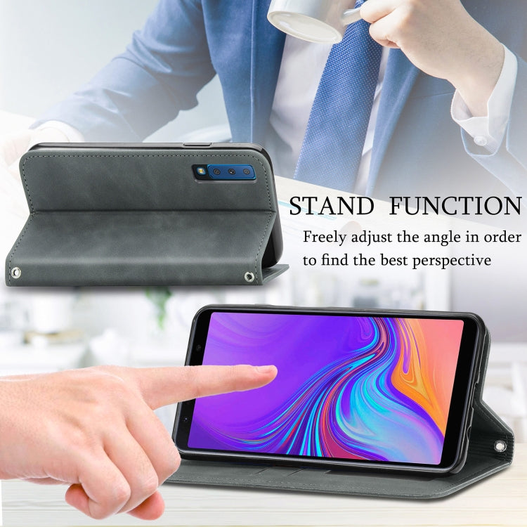 For Samsung Galaxy A7  2018 Retro Skin Feel Business Magnetic Horizontal Flip Leather Case with Holder & Card Slots & Wallet & Photo Frame