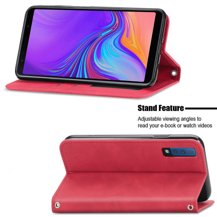 For Samsung Galaxy A7  2018 Retro Skin Feel Business Magnetic Horizontal Flip Leather Case with Holder & Card Slots & Wallet & Photo Frame