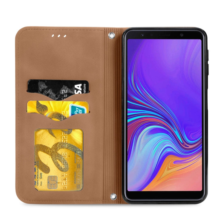 For Samsung Galaxy A7  2018 Retro Skin Feel Business Magnetic Horizontal Flip Leather Case with Holder & Card Slots & Wallet & Photo Frame
