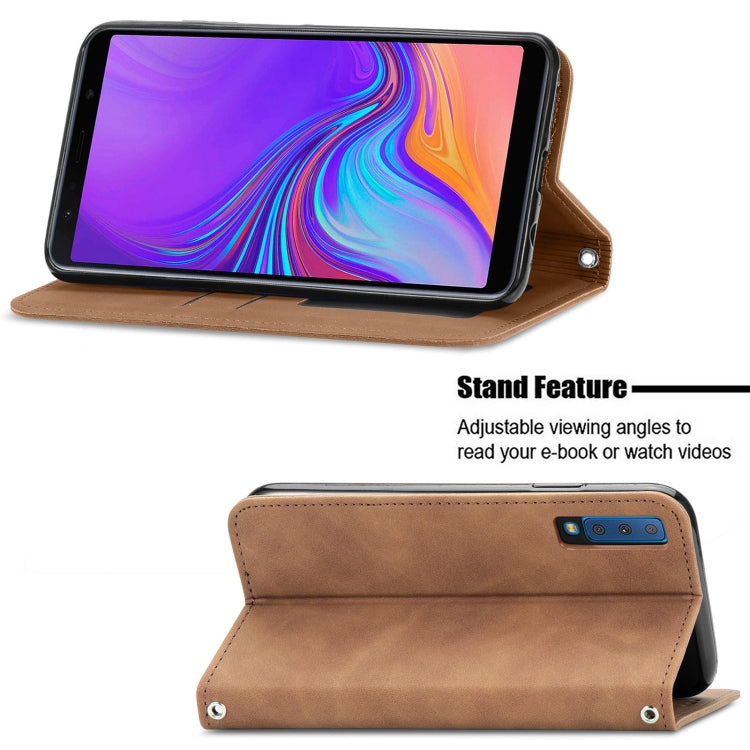 For Samsung Galaxy A7  2018 Retro Skin Feel Business Magnetic Horizontal Flip Leather Case with Holder & Card Slots & Wallet & Photo Frame