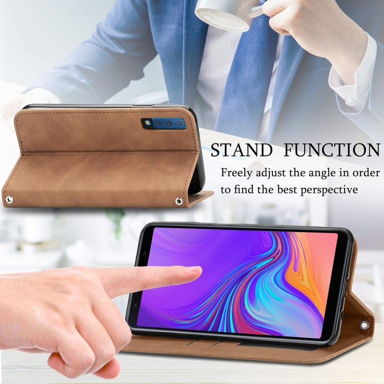 For Samsung Galaxy A7  2018 Retro Skin Feel Business Magnetic Horizontal Flip Leather Case with Holder & Card Slots & Wallet & Photo Frame