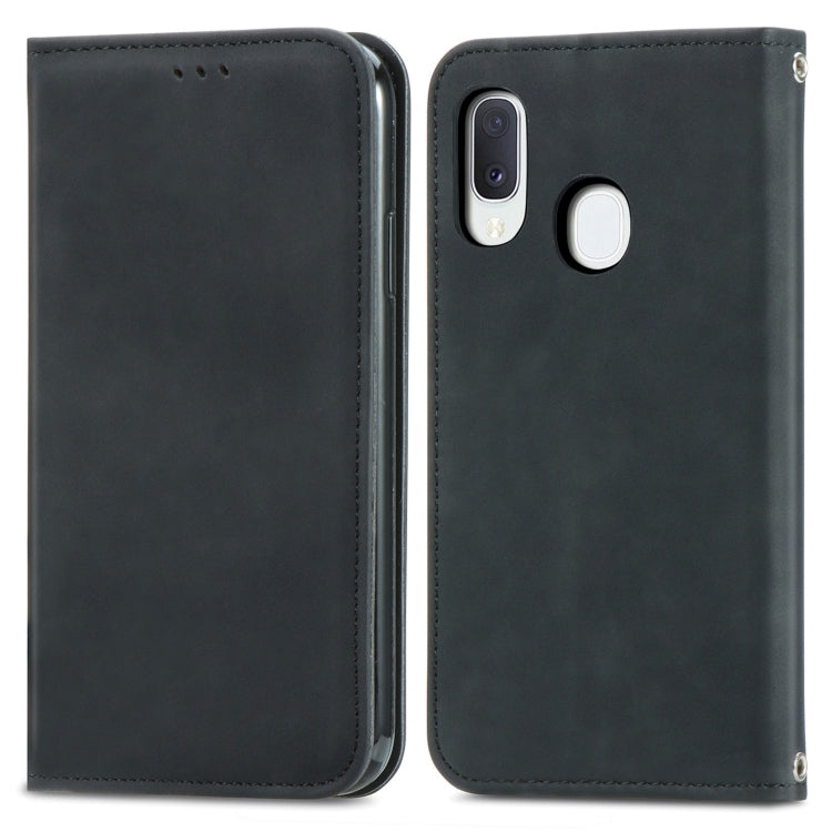For Samsung Galaxy A20e Retro Skin Feel Business Magnetic Horizontal Flip Leather Case with Holder & Card Slots & Wallet & Photo Frame
