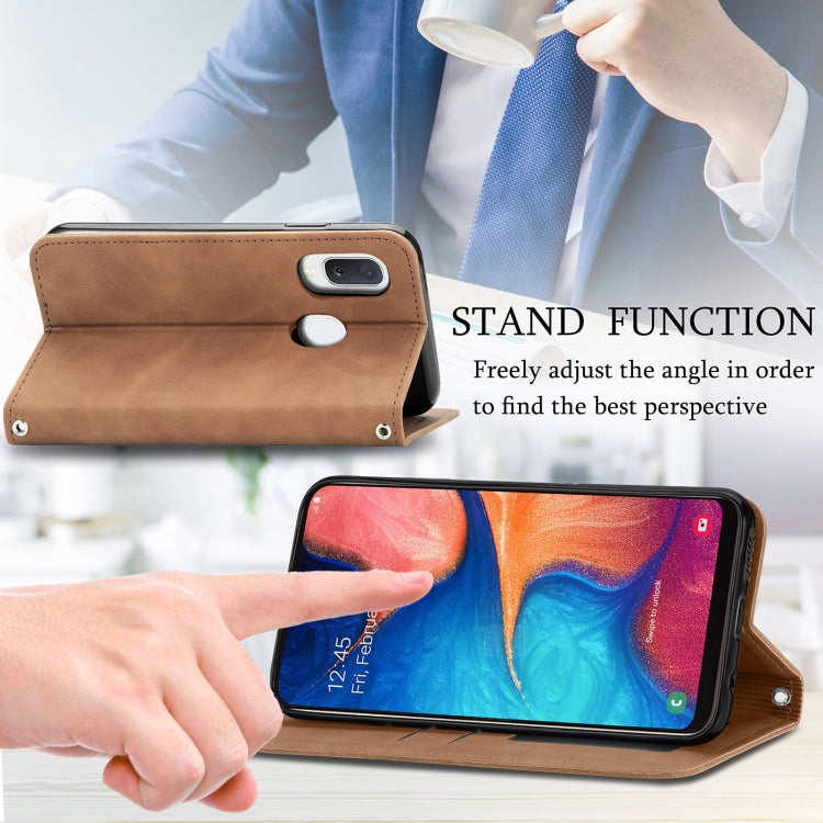 For Samsung Galaxy A20e Retro Skin Feel Business Magnetic Horizontal Flip Leather Case with Holder & Card Slots & Wallet & Photo Frame