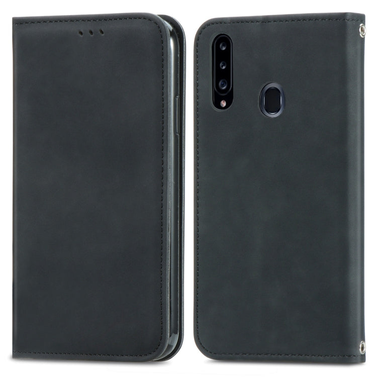 For Samsung Galaxy A20s Retro Skin Feel Business Magnetic Horizontal Flip Leather Case with Holder & Card Slots & Wallet & Photo Frame