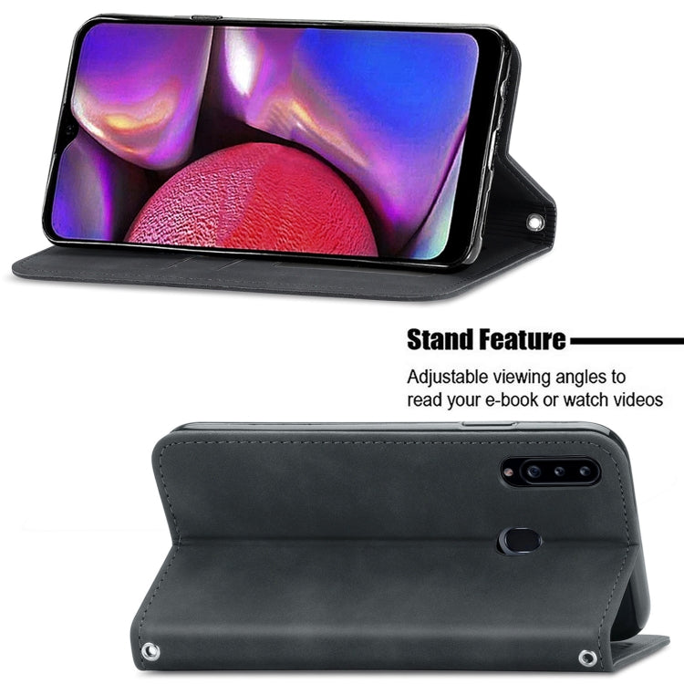 For Samsung Galaxy A20s Retro Skin Feel Business Magnetic Horizontal Flip Leather Case with Holder & Card Slots & Wallet & Photo Frame