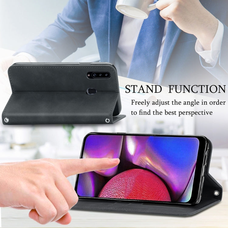 For Samsung Galaxy A20s Retro Skin Feel Business Magnetic Horizontal Flip Leather Case with Holder & Card Slots & Wallet & Photo Frame