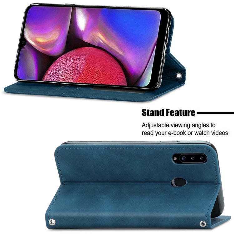 For Samsung Galaxy A20s Retro Skin Feel Business Magnetic Horizontal Flip Leather Case with Holder & Card Slots & Wallet & Photo Frame