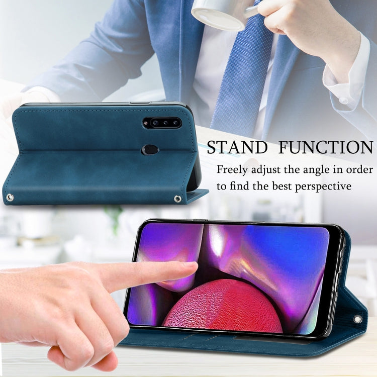 For Samsung Galaxy A20s Retro Skin Feel Business Magnetic Horizontal Flip Leather Case with Holder & Card Slots & Wallet & Photo Frame
