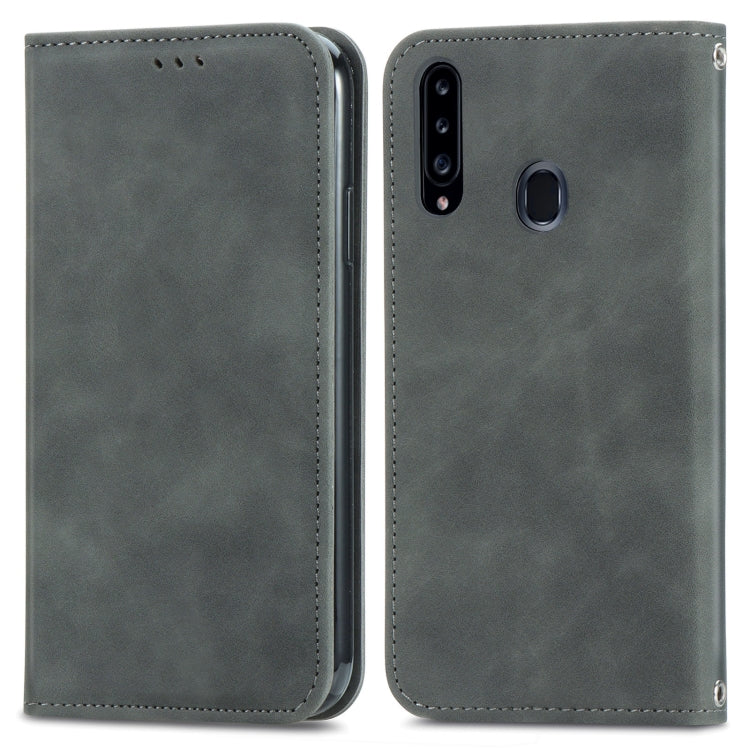 For Samsung Galaxy A20s Retro Skin Feel Business Magnetic Horizontal Flip Leather Case with Holder & Card Slots & Wallet & Photo Frame