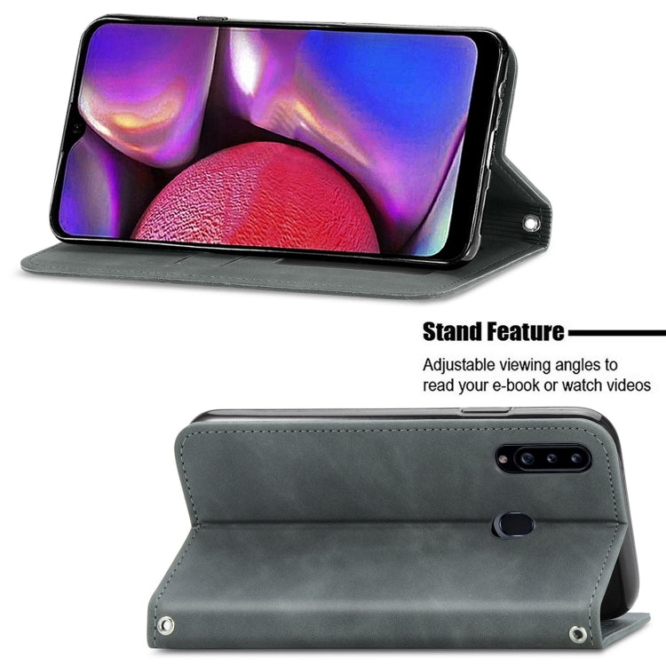 For Samsung Galaxy A20s Retro Skin Feel Business Magnetic Horizontal Flip Leather Case with Holder & Card Slots & Wallet & Photo Frame
