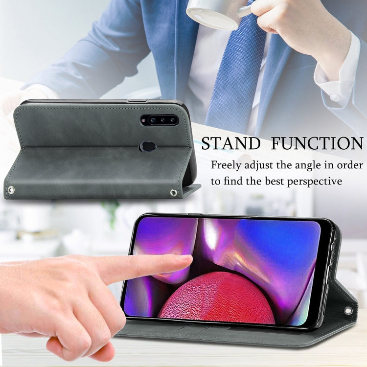 For Samsung Galaxy A20s Retro Skin Feel Business Magnetic Horizontal Flip Leather Case with Holder & Card Slots & Wallet & Photo Frame
