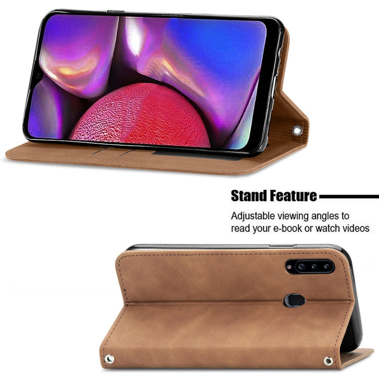 For Samsung Galaxy A20s Retro Skin Feel Business Magnetic Horizontal Flip Leather Case with Holder & Card Slots & Wallet & Photo Frame