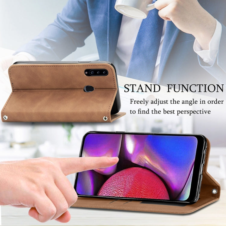 For Samsung Galaxy A20s Retro Skin Feel Business Magnetic Horizontal Flip Leather Case with Holder & Card Slots & Wallet & Photo Frame