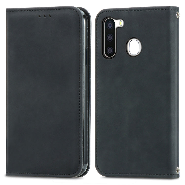 For Samsung Galaxy A21 (EU) Retro Skin Feel Business Magnetic Horizontal Flip Leather Case with Holder & Card Slots & Wallet & Photo Frame