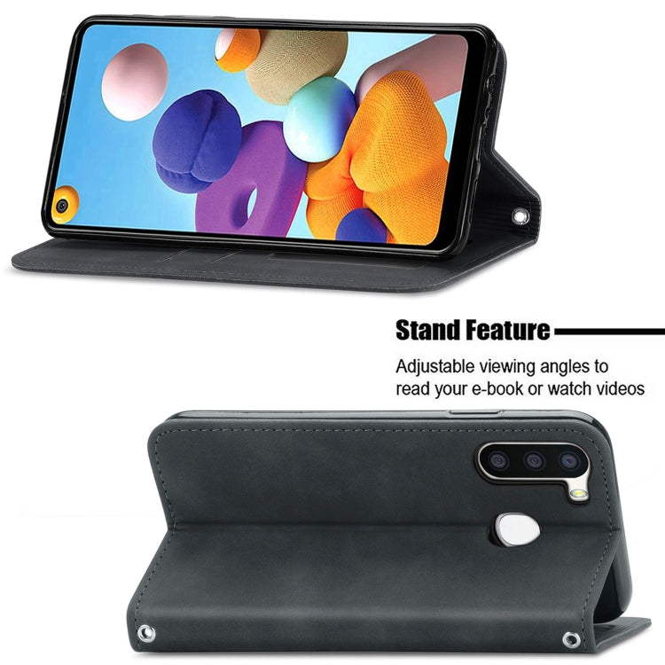 For Samsung Galaxy A21 (EU) Retro Skin Feel Business Magnetic Horizontal Flip Leather Case with Holder & Card Slots & Wallet & Photo Frame