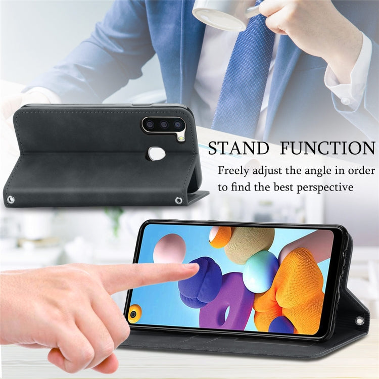 For Samsung Galaxy A21 (EU) Retro Skin Feel Business Magnetic Horizontal Flip Leather Case with Holder & Card Slots & Wallet & Photo Frame