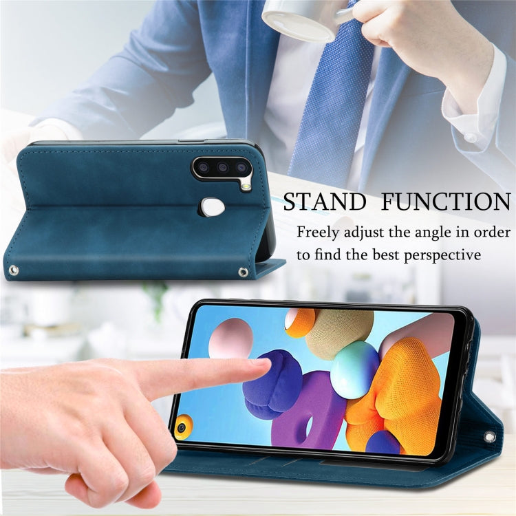For Samsung Galaxy A21 (EU) Retro Skin Feel Business Magnetic Horizontal Flip Leather Case with Holder & Card Slots & Wallet & Photo Frame
