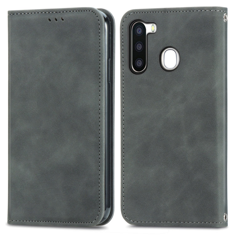 For Samsung Galaxy A21 (EU) Retro Skin Feel Business Magnetic Horizontal Flip Leather Case with Holder & Card Slots & Wallet & Photo Frame