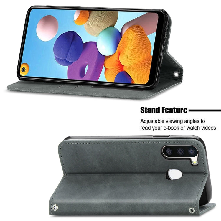 For Samsung Galaxy A21 (EU) Retro Skin Feel Business Magnetic Horizontal Flip Leather Case with Holder & Card Slots & Wallet & Photo Frame