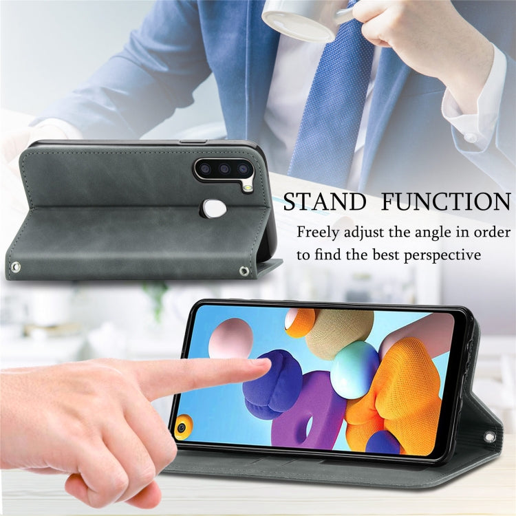 For Samsung Galaxy A21 (EU) Retro Skin Feel Business Magnetic Horizontal Flip Leather Case with Holder & Card Slots & Wallet & Photo Frame