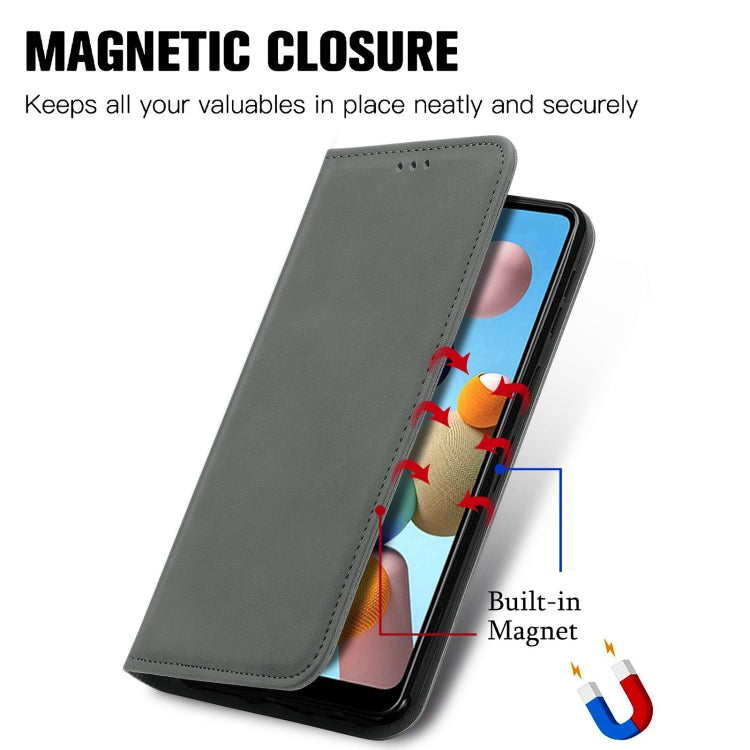 For Samsung Galaxy A21 (EU) Retro Skin Feel Business Magnetic Horizontal Flip Leather Case with Holder & Card Slots & Wallet & Photo Frame
