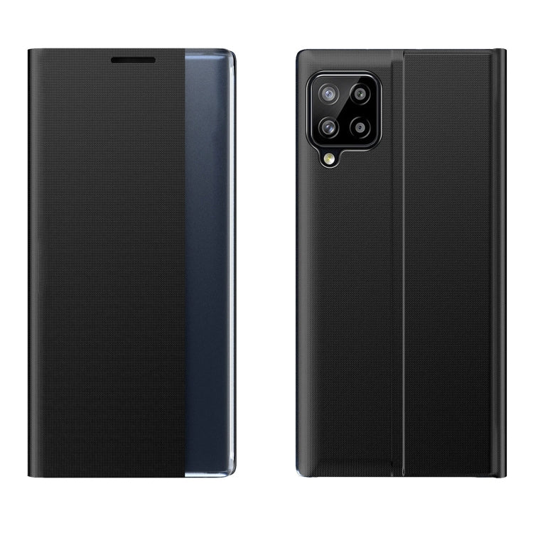 For Samsung Galaxy A12 5G Side Display Magnetic Horizontal Flip Plain Texture Cloth + PC Case with Holder & Sleep / Wake-up Function