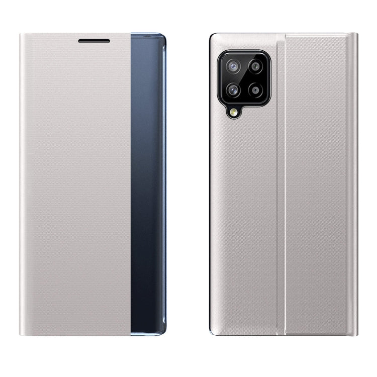 For Samsung Galaxy A12 5G Side Display Magnetic Horizontal Flip Plain Texture Cloth + PC Case with Holder & Sleep / Wake-up Function