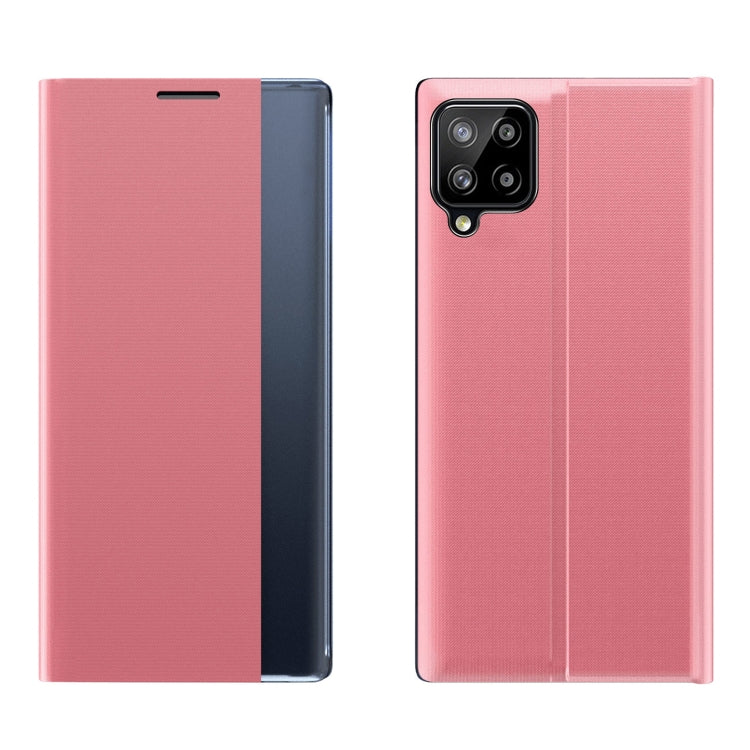 For Samsung Galaxy A12 5G Side Display Magnetic Horizontal Flip Plain Texture Cloth + PC Case with Holder & Sleep / Wake-up Function