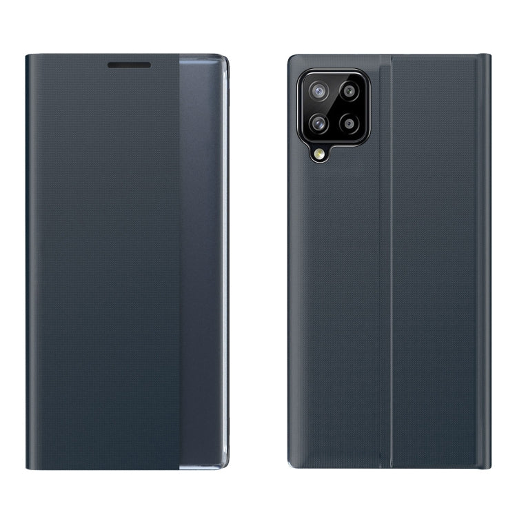 For Samsung Galaxy A12 5G Side Display Magnetic Horizontal Flip Plain Texture Cloth + PC Case with Holder & Sleep / Wake-up Function