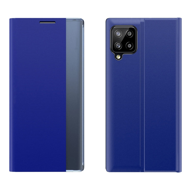 For Samsung Galaxy A12 5G Side Display Magnetic Horizontal Flip Plain Texture Cloth + PC Case with Holder & Sleep / Wake-up Function