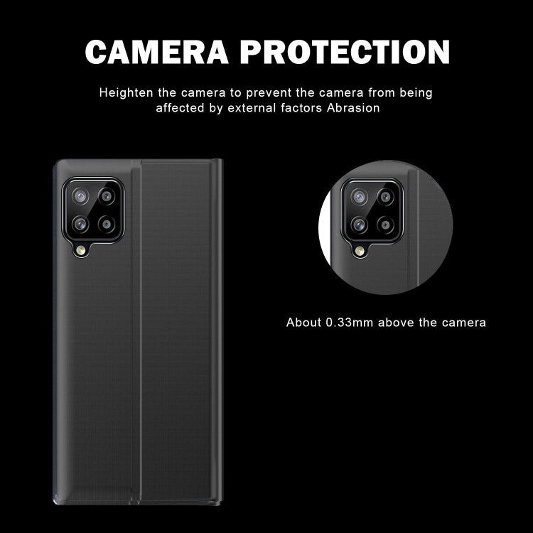 For Samsung Galaxy A12 5G Side Display Magnetic Horizontal Flip Plain Texture Cloth + PC Case with Holder & Sleep / Wake-up Function