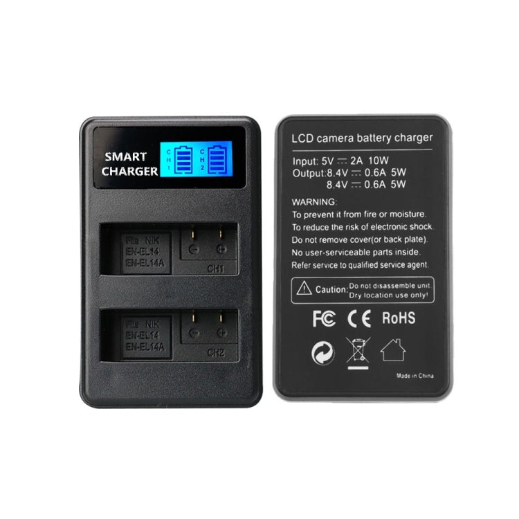 For Nikon EN-EL14/EN-EL14a Smart LCD Display USB Dual-Channel Charger