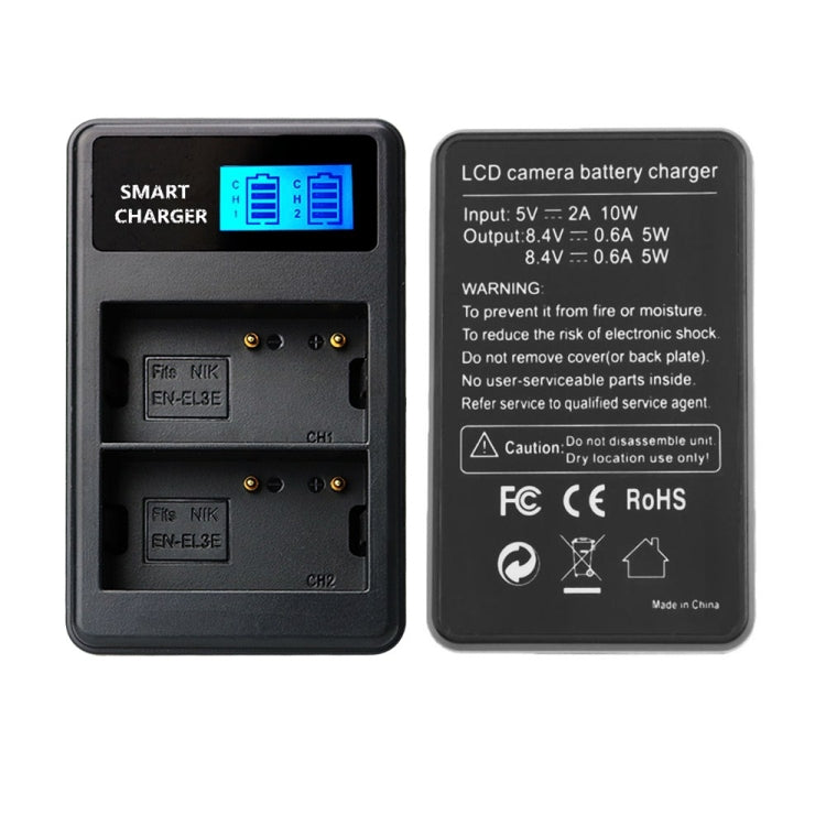 For Nikon EN-EL3E / EL3 Smart LCD Display USB Dual-Channel Charger