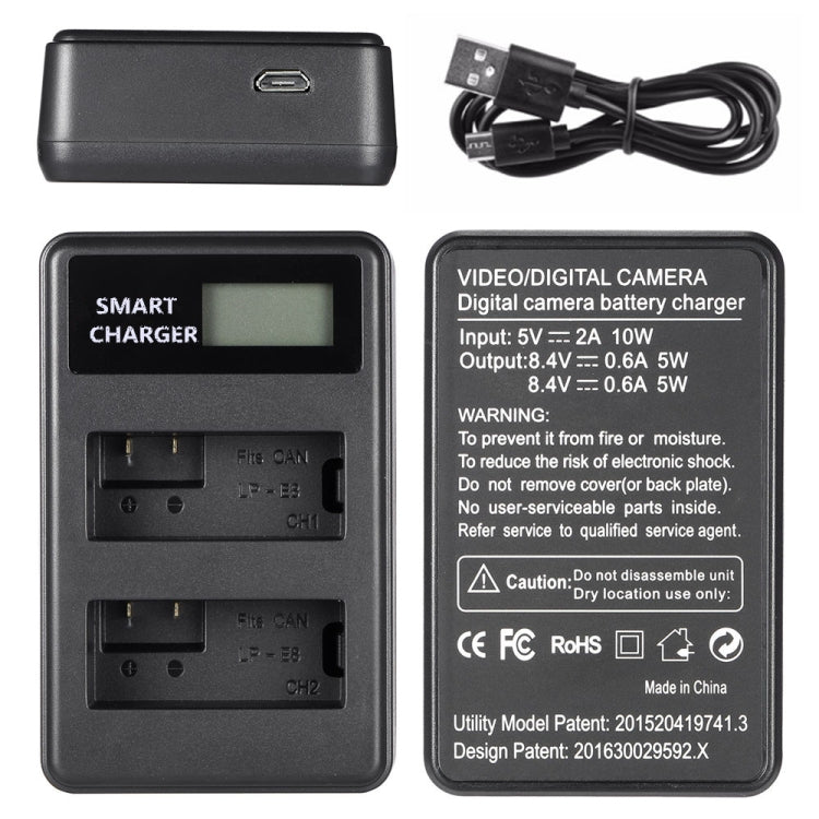 For Canon LP-E8 Smart LCD Display USB Dual-Channel Charger