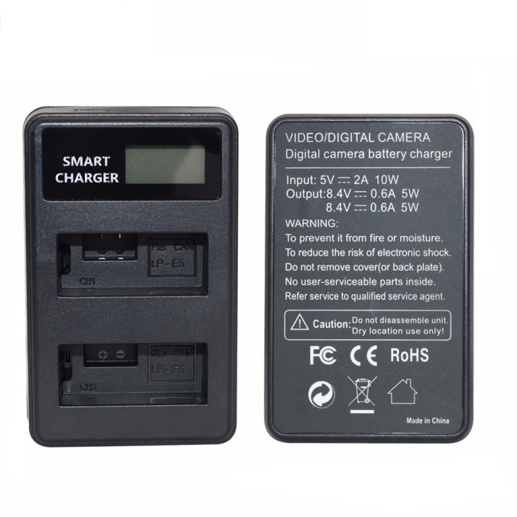 For Canon LP-E5 Smart LCD Display USB Dual-Channel Charger